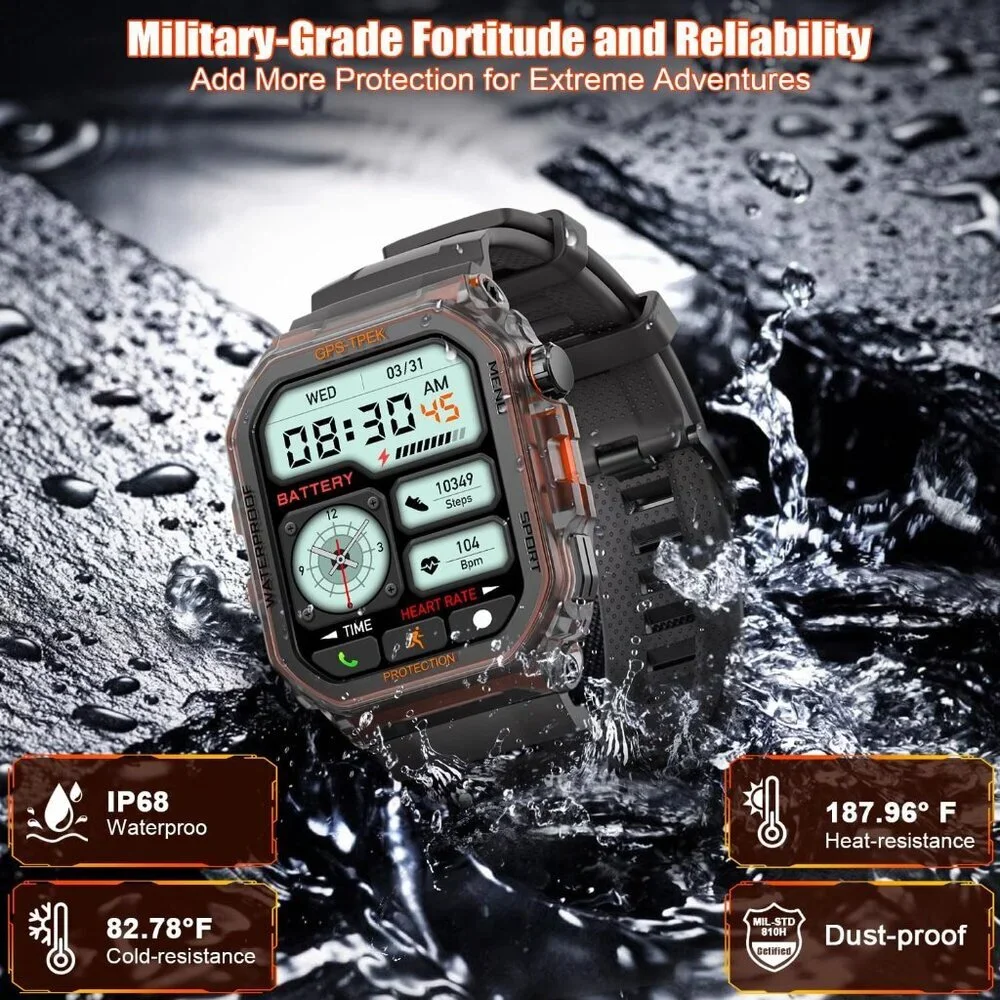 Smart Watches for Men - Military Smart Watch for Men, Fitness Watch Waterproof I